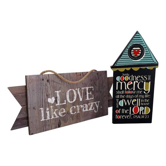 Decorative Hanging Wood Sign Lot Of 2 Love Like Crazy Psalm 23 Word Sayings New - Picture 5 of 6
